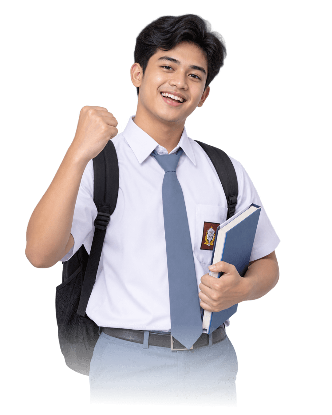 Siswa SMA PKBM MESRA tersenyum semangat membawa buku dan tas